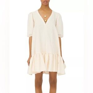 Maje Rolita Ruffled Shift Dress Cream Ecru Womens 38 / 6 Cotton Blend Mini Dress